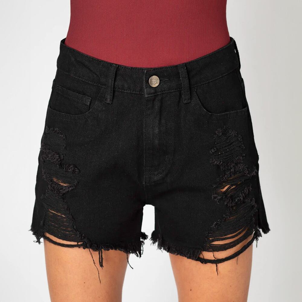 Buddy Love Black Distressed Jean Shorts